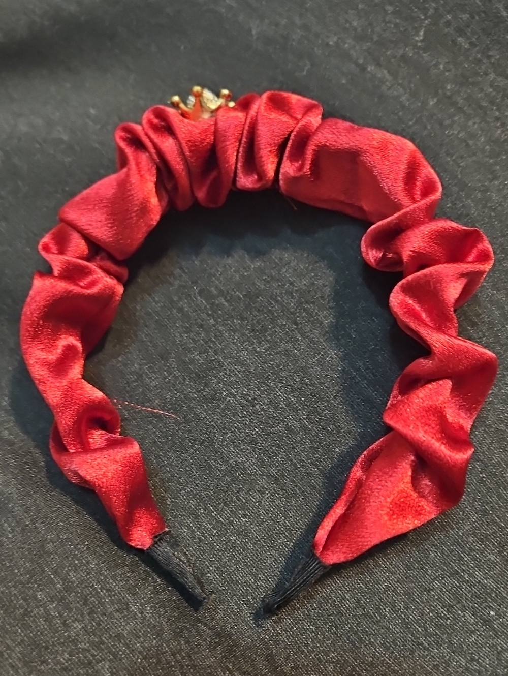 Red Satin Ruched Headband with Gold Accent5/25